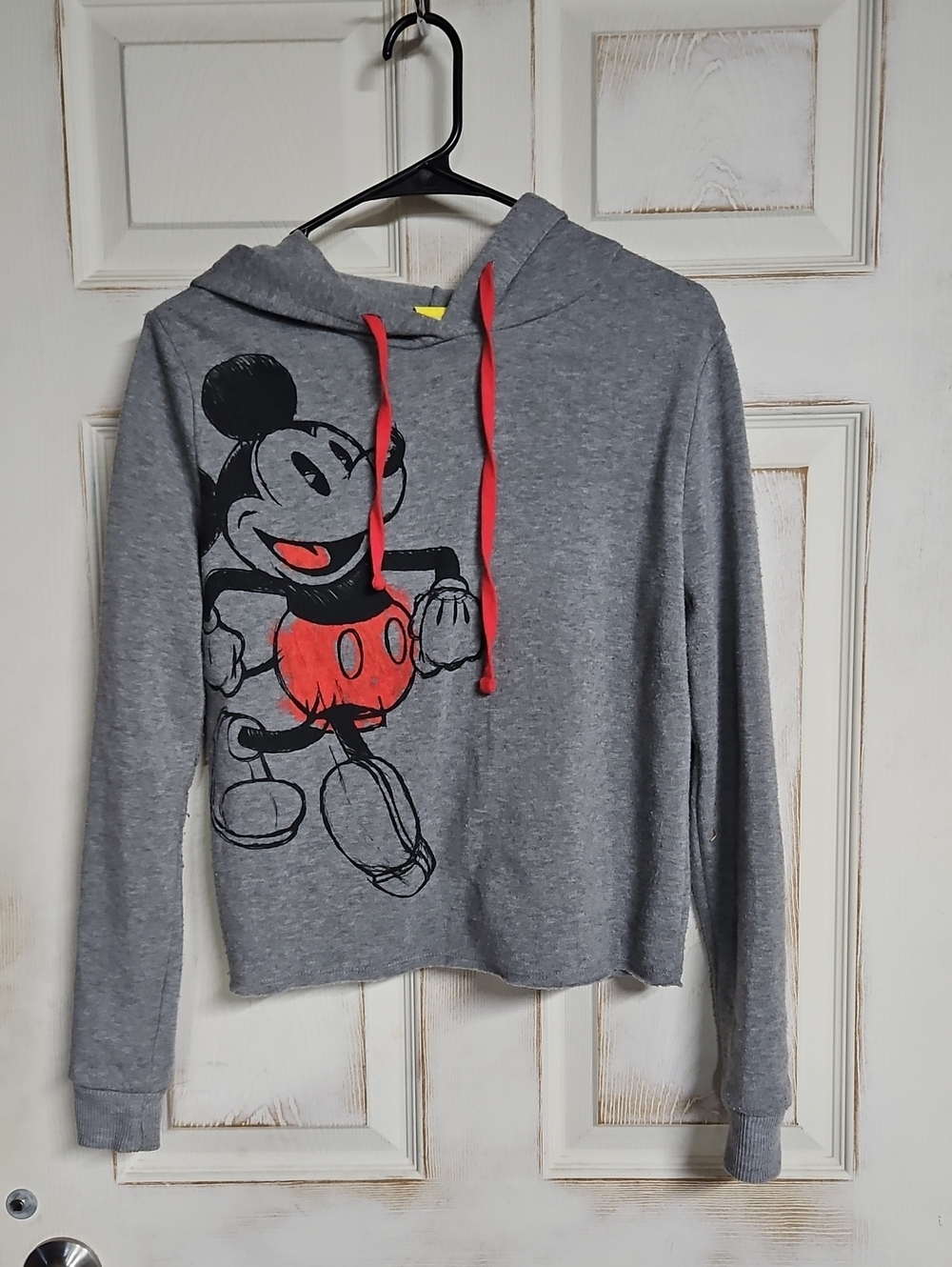 Disney Grey Hoodie with Red Mickey Graphic and Red Drawstrings Pull-over